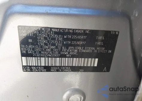 2017 Toyota Rav4 Le из США, поврежденный, VIN 2T3ZFREV5HW329007